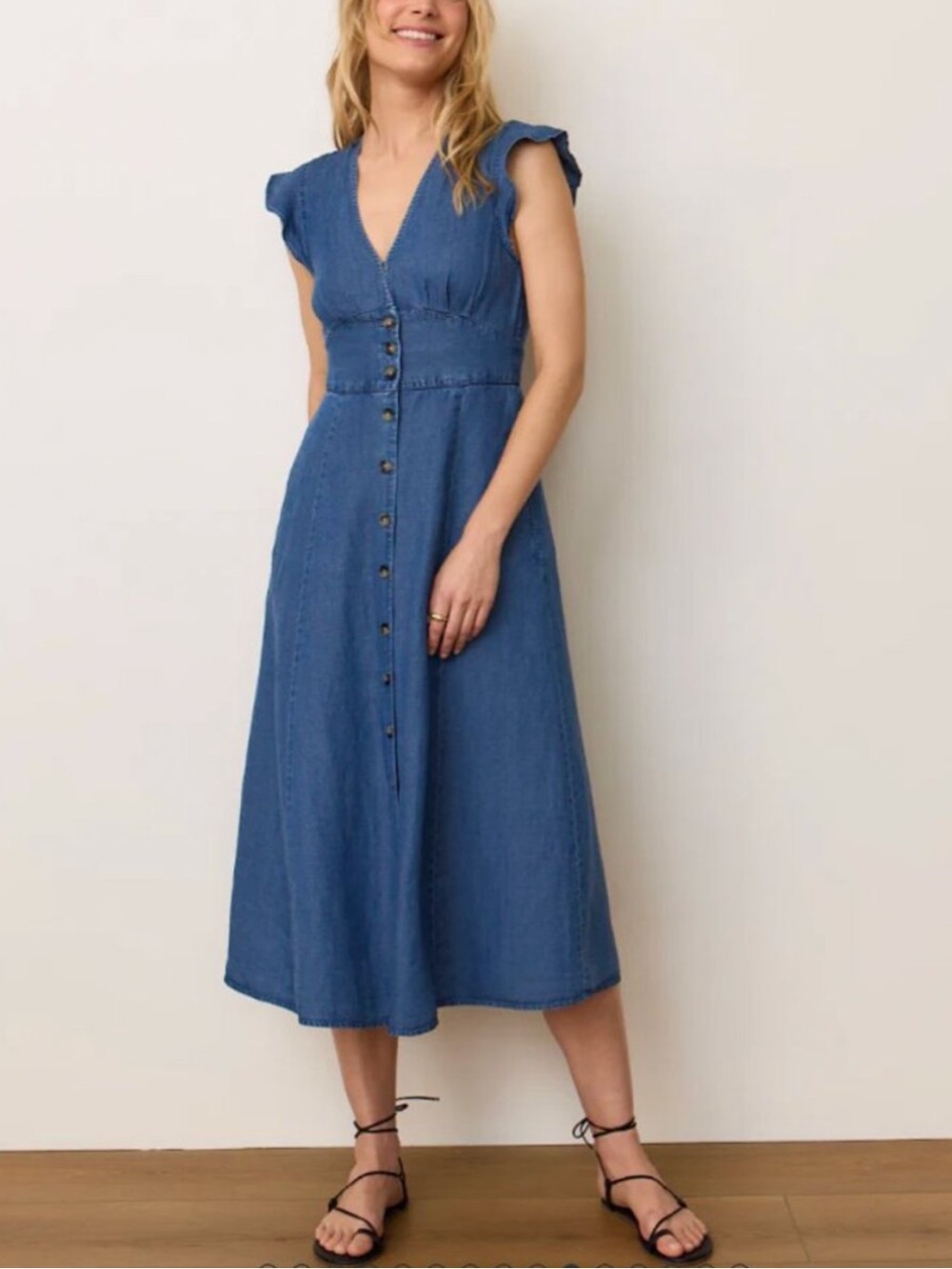 Marine Layer Camila Denim Chambray Dress Button Front Western Preppy Coastal XL